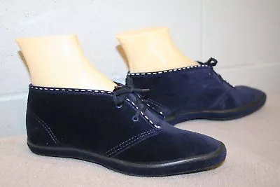 Sz 5.5 NOS BLUE Vtg  70s Keds ANKLE BOOT Velvet Velour BOOTIE Shoe Flat Sneaker • $67.43