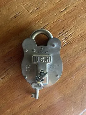 Antique US Navy #5 Admiralty Solid Brass Lock W/ 2 Keys • $55