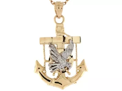 10k Or 14k Two Tone Real Gold Eagle Anchor Marine 2.72cm Charm Pendant • $199.99