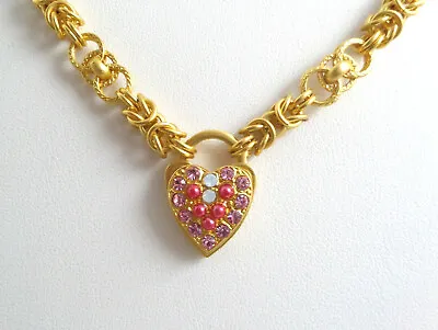 Mariana Pendant Necklace Heart Lock Pink & Pink Opal Swarovski Crystals  • $79.95