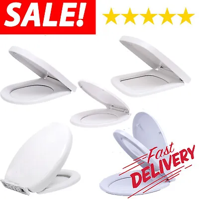 Heavy Duty Toilet Seat Soft Close White O/D-Shape Fixing Hinges Easy Clean UK • £10.17