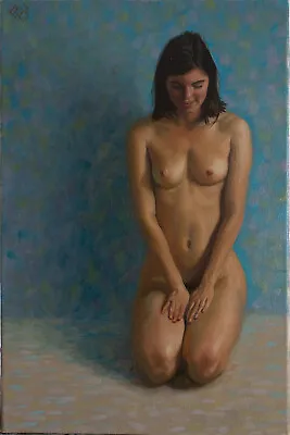 Original Unframed Oil Painting Female Nude Girl Artwork Brunette Woman Nu Art • £370