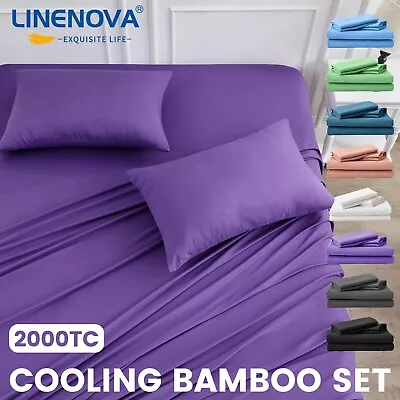 2000TC Bamboo Blend Fitted Sheet Flat Pillow Case Sheet Set Comfort Soft D/Q/K • $47.99