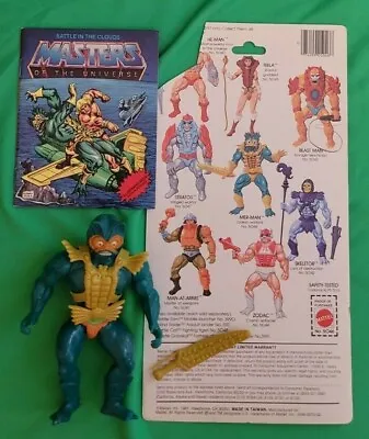 VINTAGE 81 MOTU MER-MAN W/ CARD G2 8 BACK & MINI COMIC • $119.99