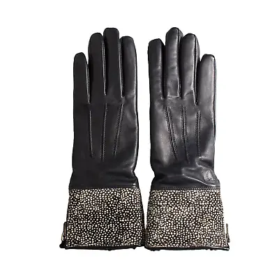 Womens Small Black Micro Dot Ugg Animal Skin Leather Touchscreen Smart Gloves • $24.95