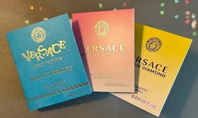 Set Of 3 Versace EDT Samples Dylan Turquoise Bright Crystal Yellow Diamond .03oz • $8.99