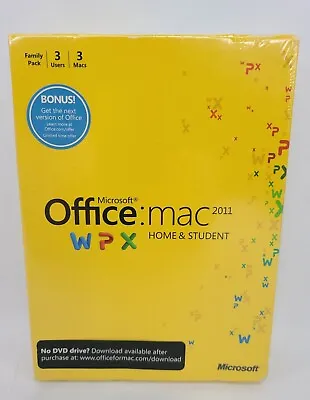 MS Microsoft Office MAC 2011 Home And Student Family Pack For 3MACs New • $129.94