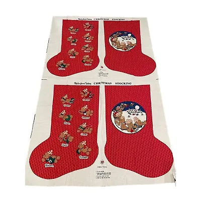Vtg Reindeer Tales 31  Christmas Stocking Uncut Fabric Panel Homewares Set Of 2 • $39.94