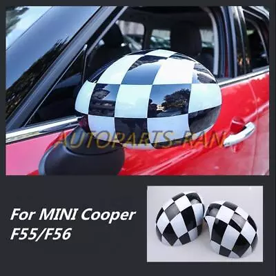 Checkered Side View Mirror Cover W Light For MINI Cooper F54 F55 F56 F60 14-19 • $45.25