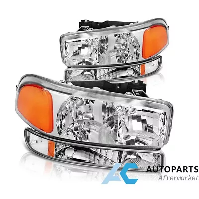 Headlights W/Bumper Lamps For 1999-2007 GMC Sierra 1500 00-06 Yukon Chrome 4pcs • $61.88