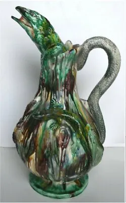 Pretty/Old Palissy Ware Majolica Jug With Snake Handle & Lizard SpoutRARE 13.5  • £1152.22