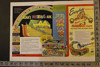 1950 NOAH ARK FLUTE MUSIC MAHOOT CIRCUS YANK-A-TOOTH BLUSH SWEET 2pg TOY AD TU14 • $48.95
