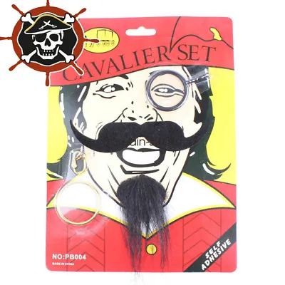 Halloween Fancy Dress Pirate Moustache Set Fake Beard Self StickOn Party Costume • £1.95