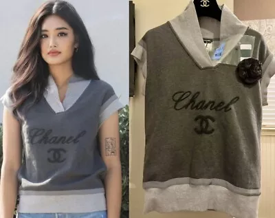 $1059 • Buy Vintage Chanel 2010 Black Logo Sweater Coat Jacket 36 38 40 4 6 8 Top Shirt S M