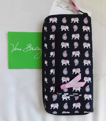 Vera Bradley Large Zip Travel Organizer Wallet - Pink Elephants - Black - New • $45