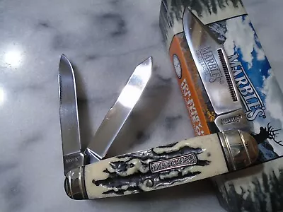Marbles Black Stag Bone Cattleman Whittler 3 Blade Pocket Knife Folder MR473 New • $21.75