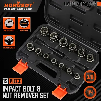 15PC Impact Bolt & Nut Remover Set Extractor Damaged Rusted Adapter Storage Case • $25.49