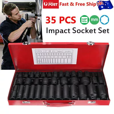 $64.12 • Buy 35pcs 1/2  Inch Long Reach Impact Sockets Drive Deep Impact Socket Set 8-32mm