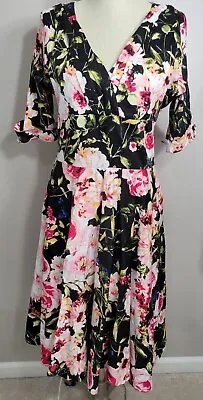 Unique Vintage Cabbage Rose Fit And Flare Dress Size L/XL • $42