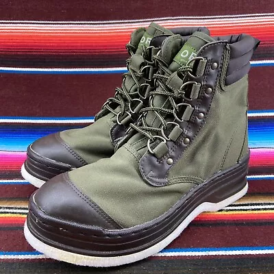 Orvis Mens Boots Sz 9 Fishing Felt Soled River Wading Boots Green Canvas Lace Up • $49.78