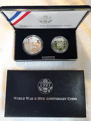 1991/1995 US Mint World War II 50th Anniv.  Proof Dollar/Half-Dollar Coin Set • $15.50