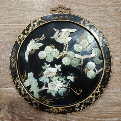 £10 • Buy Chinese Lacquer Decorative Panel With Mother Of Pearl Elements