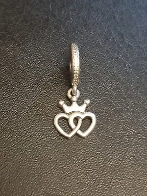 (808) GENUINE Pandora Charm Dangle Double Hearts With Crown • £14.99
