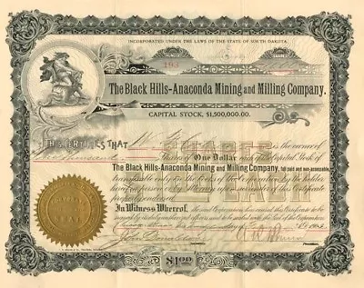 Black Hills-Anaconda Mining And Milling Co. - Mining Stocks • $110