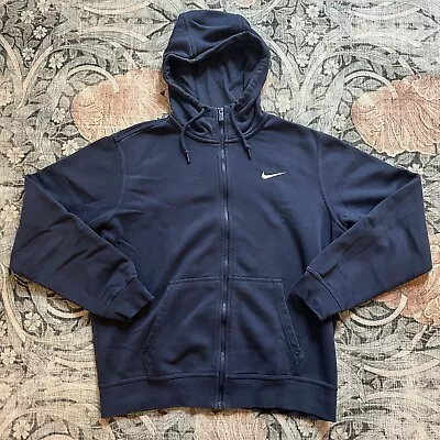 Nike Zip Up Hoodie Navy Blue Embroidery Single Swoosh Size Medium • $19.99