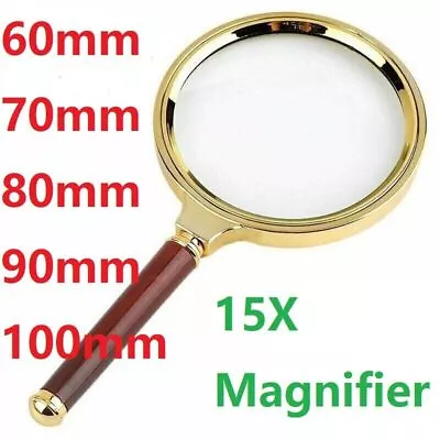 60/70/80/90/100mm 15x Magnifying Glass Handheld Aid Big Large Reading Jewelry • £6.99