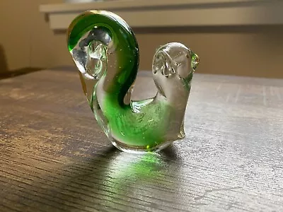 Art Glass  Squirrel  Green & Gold Hand Blown Mini Figurine 2.5  W X 3  H • $11.49