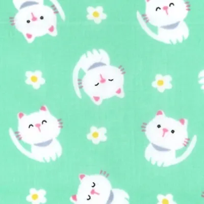 Polycotton Fabric Quality Craft Material Metre Fat Quarter Children Cats Mint • £2.70