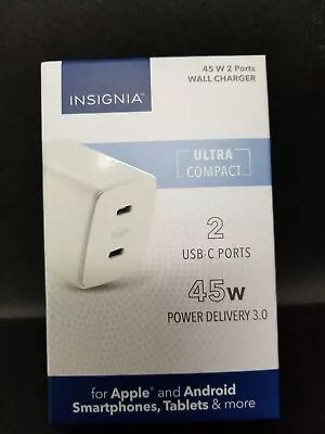 🔥Insignia 45 W 2-Port USB-C Wall Charger For Apple IPhone 13/12/Android White🔥 • $12.99