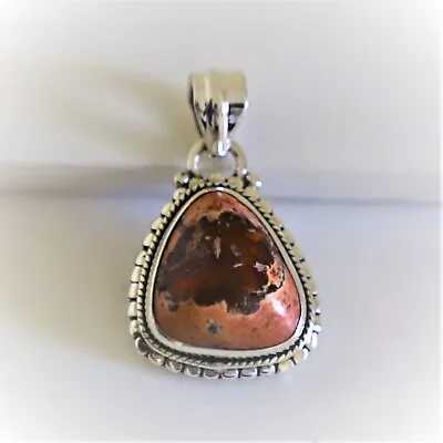 Mexican Fire Opal Natural Gemstone 925 Sterling Silver Jewelry  Pendant 1.2'' • $47.59