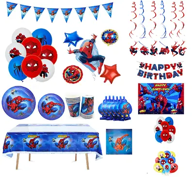 Spiderman Balloons Decoration Foil Latex AGE Set Kid Birthday Party Banner Plate • $3.72