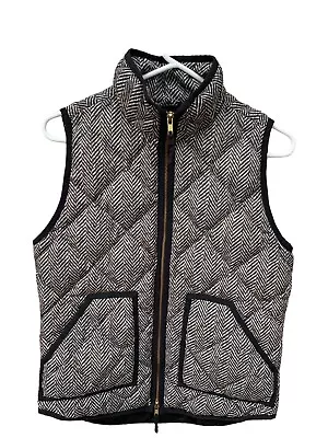 J CREW Black Beige Herringbone Chevron Down Puffer Vest Womens Size Small XS • $20