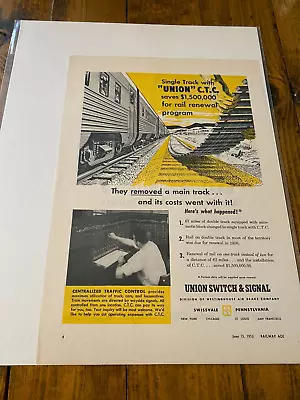 Vintage 1953 Union Switch & Signal Company Rail Renewal Program Train Ad • $17.08