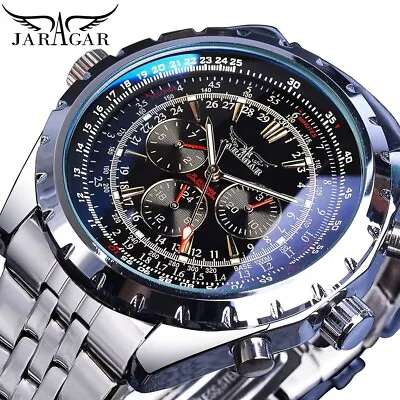 Jaragar Automatic Mens Wrist Watch Mechanical Classic Stainless Steel Original • £41.99