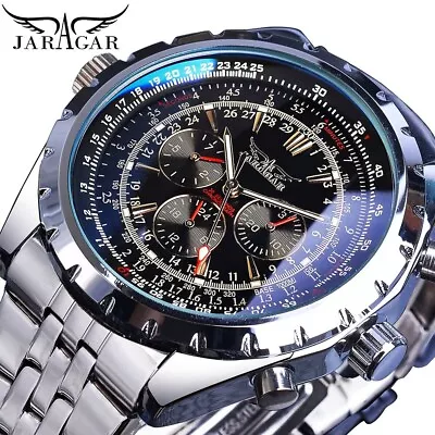 Jaragar Men Mechanical Classic Watch Stainless Steel Luminous Automatic Gift UK  • £44.99