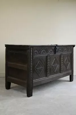 Large 18th Century Carved Oak Coffer Chest Blanket Box Storage • £745