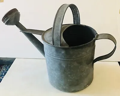 Vintage Metal Watering Can Galvanized Steel Sprinkler Spout Patina Holds Water • $41.64