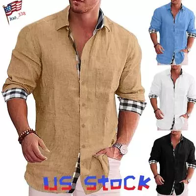 Mens Button Down Long Sleeve Plaid Check Shirt Casual Fit Formal Dress Tops Tee • $20.39