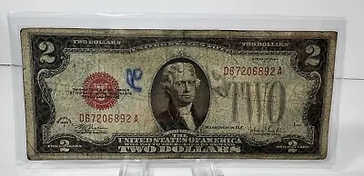 UNITED STATES F Series 1928 $2 Dollar Bill Jefferson Red Seal Banknote Old Money • $18