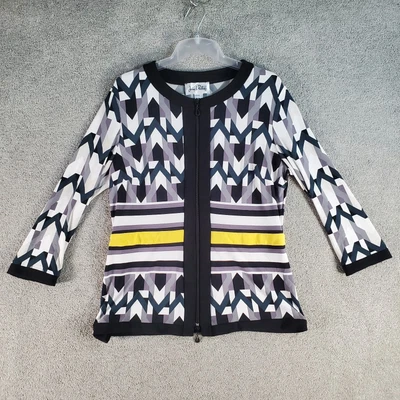 $44.99 • Buy JOSEPH RIBKOFF Jacket Womens 14 Black White Full Zip Round Neck 3/4 Sleeve