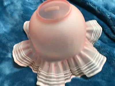 Mid Century Pendant Light Murano Glass Shade Pink White Ruffled Bottom NOS 4 5/8 • $45