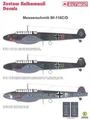 Techmod Decals 1/32 MESSERSCHMITT Bf-110D W/Mask • $13.99