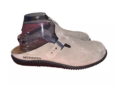 Mephisto Leather Huguette Buckle Suede Clogs Mules Taupe Women's Size 40 • $64.99