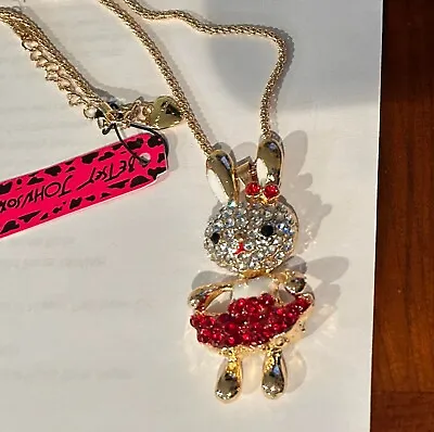 NWT NEW Betsey Johnson Rhinestone Bunny Rabbit Pendant Necklace • $15