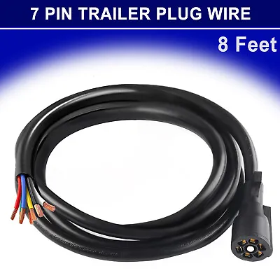 8 Feet 7 Way RV Trailer Plug Light Wire Connector Inline Cord 7  Pin Harness Kit • $20.39