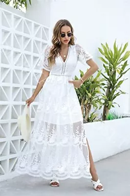 Mermaid's Closet MERMAID'S CLOSET Womens V Neck Embroidered Lace Maxi Dress Boho • $7.99